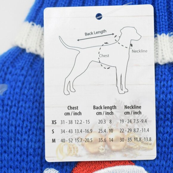 Dog Knit Sweater Coat XS  Embroidered and Applique Santa Claus Blue and White Ne - Picture 5 of 5